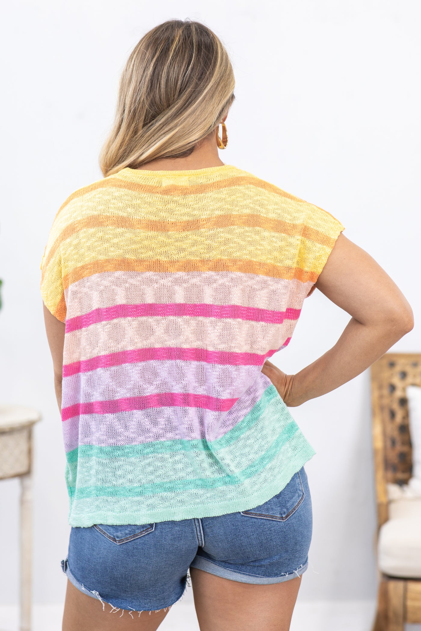 Orange Multicolor Striped Knit Top