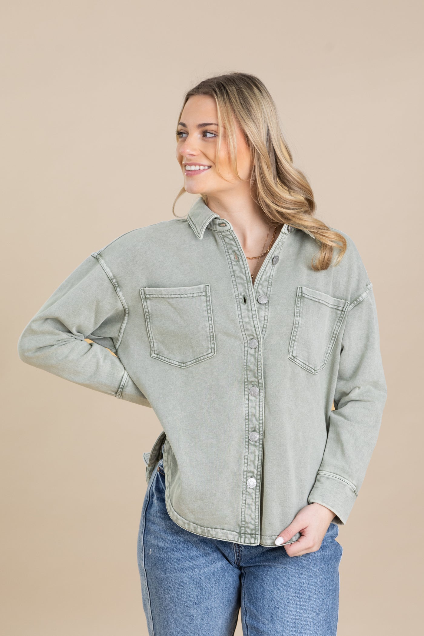 Sage Ultra Soft Denim Look Shacket