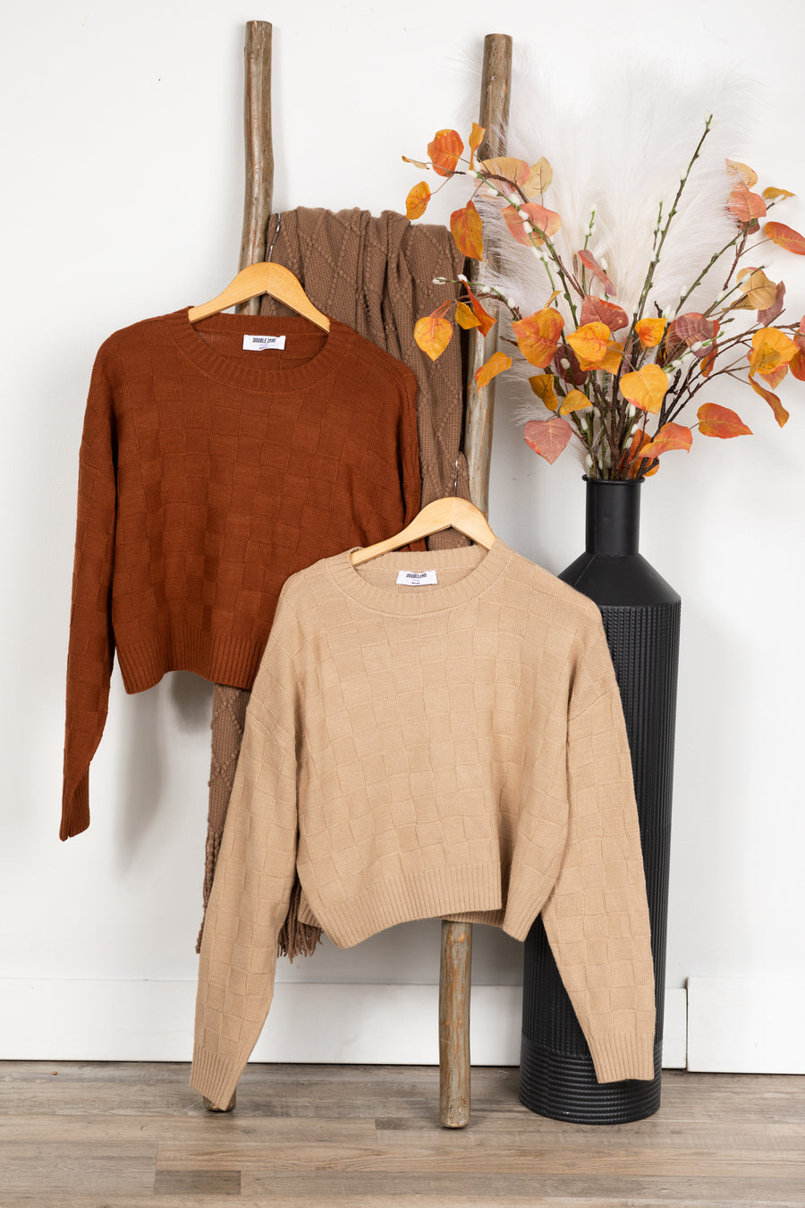 Long Sleeve Square Texture Sweater