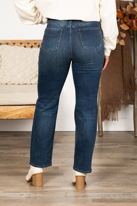 Judy Blue Dark Wash Ripped Knee Dad Jean