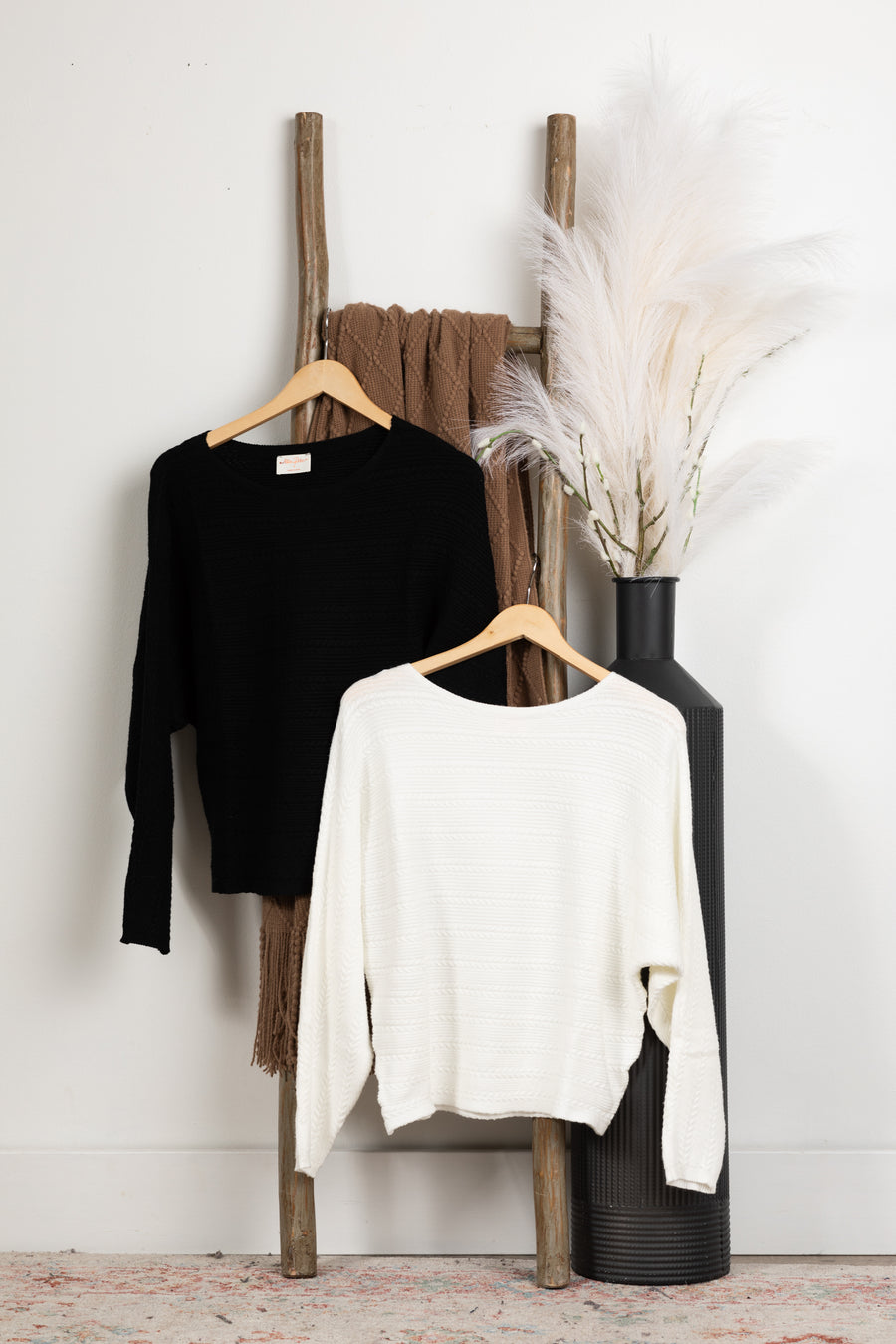 Dolman Pullover With Cable Knit Rib Top