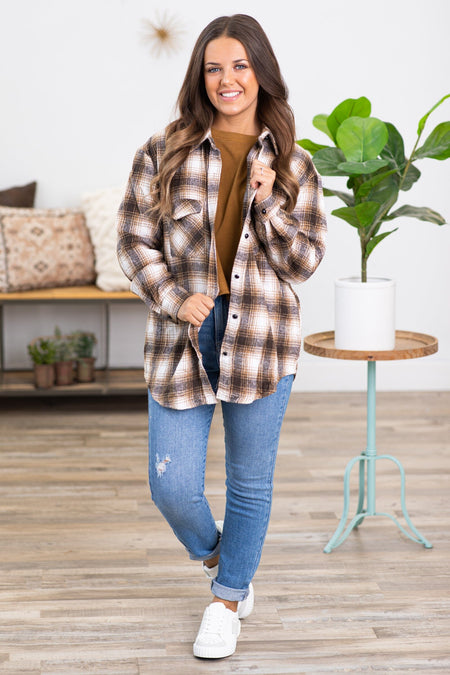 Brown and Ivory Plaid Shacket - Filly Flair