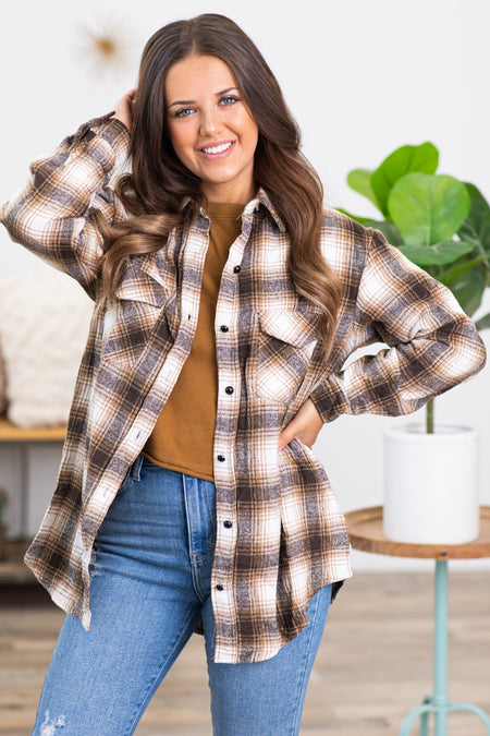 Brown and Ivory Plaid Shacket - Filly Flair