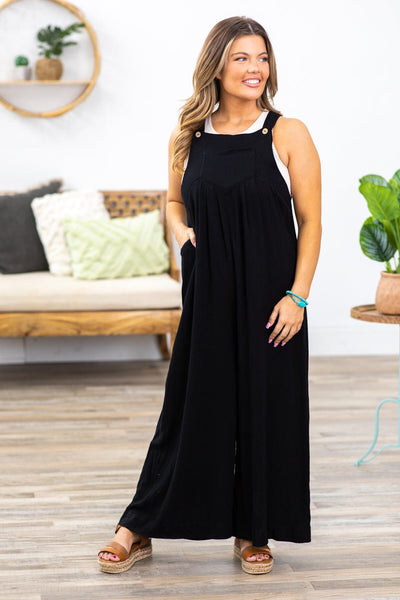 Black Wide Leg Overalls With Pockets · Filly Flair