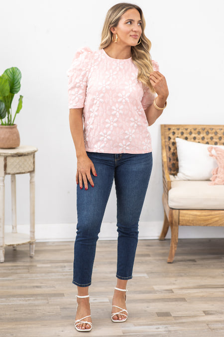 Blush Floral Jacquard Woven Top