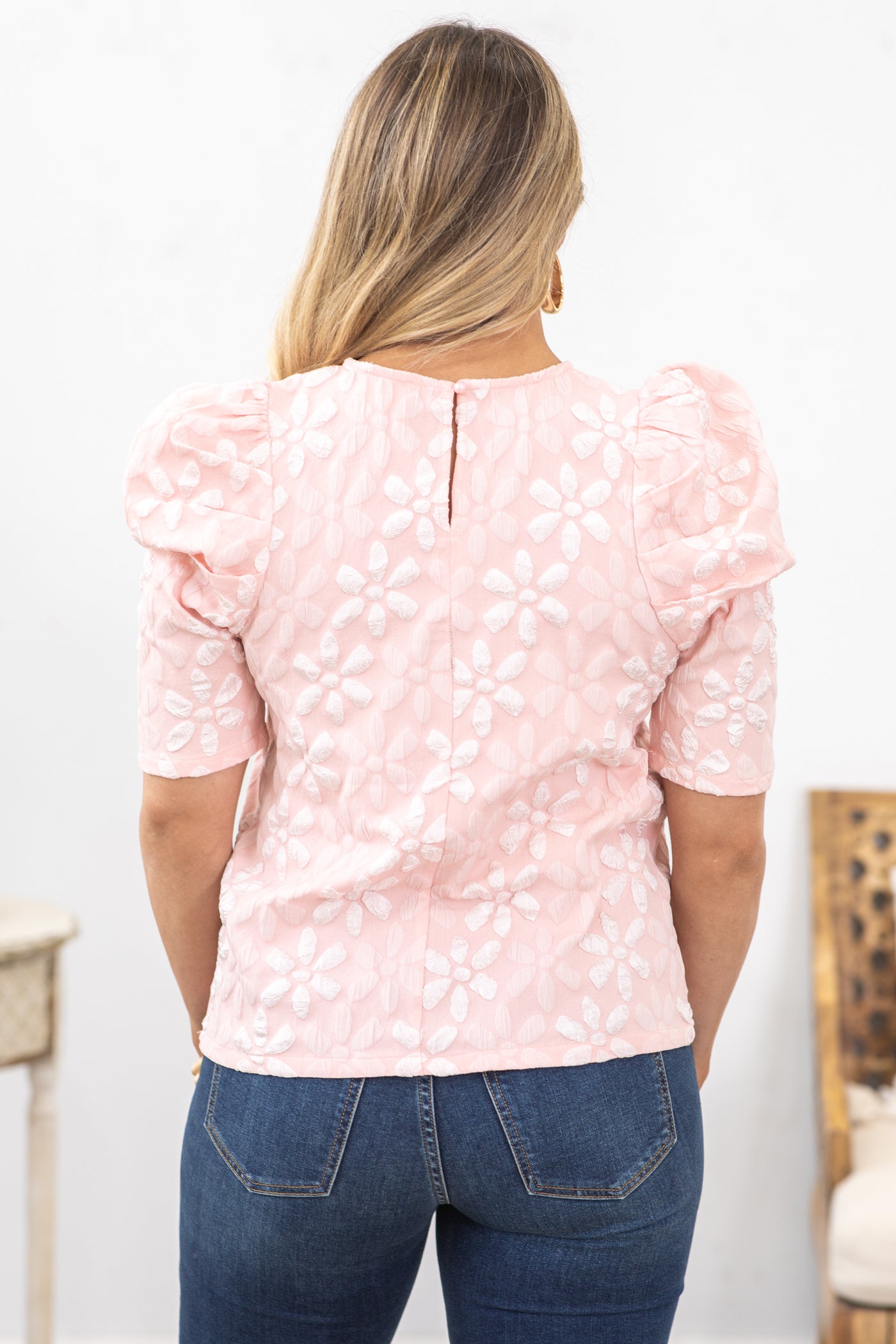 Blush Floral Jacquard Woven Top