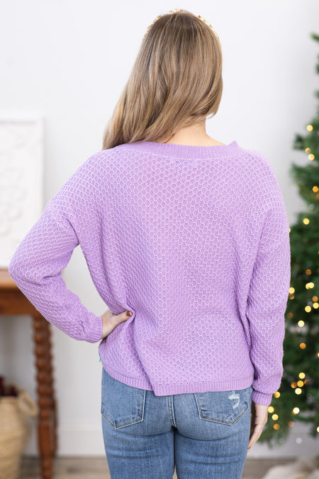 Lavender Textured Raglan Sleeve Sweater