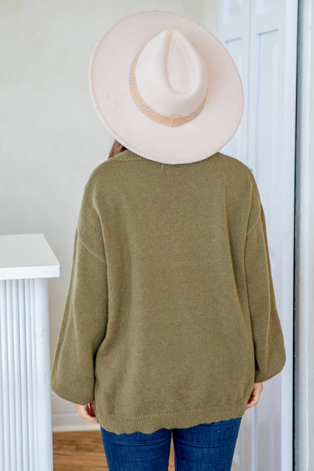 Olive Pearl Beaded Sweater