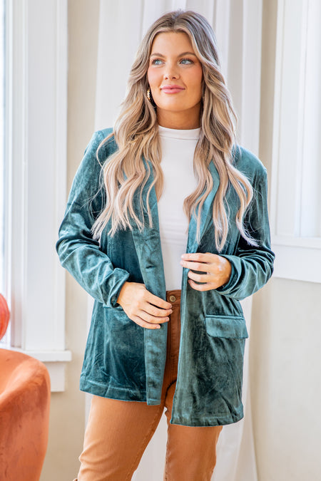 Teal Velvet Blazer