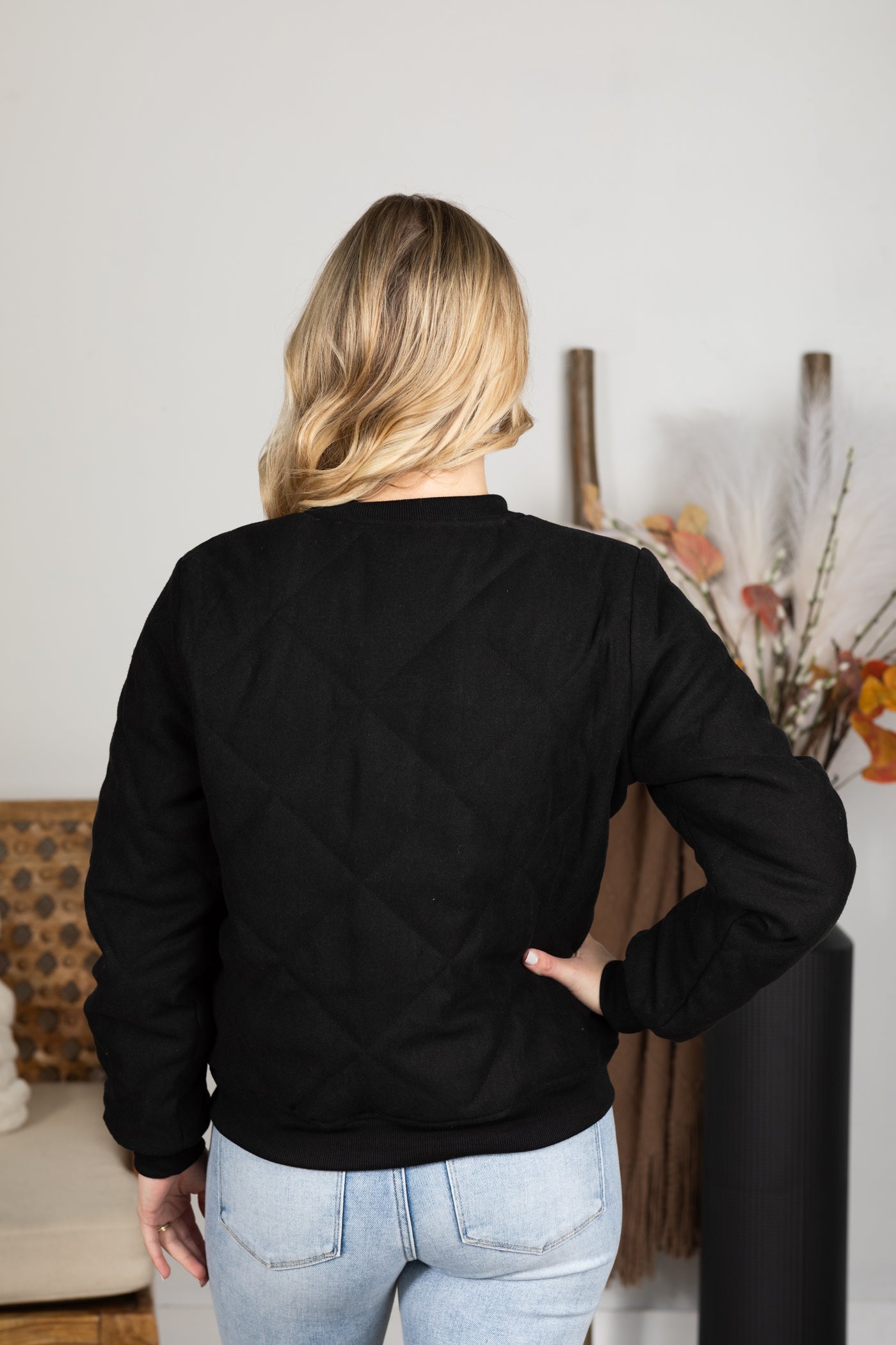 Black Quilted Bomber Jacket