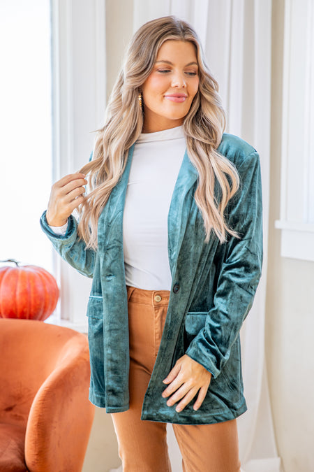 Teal Velvet Blazer