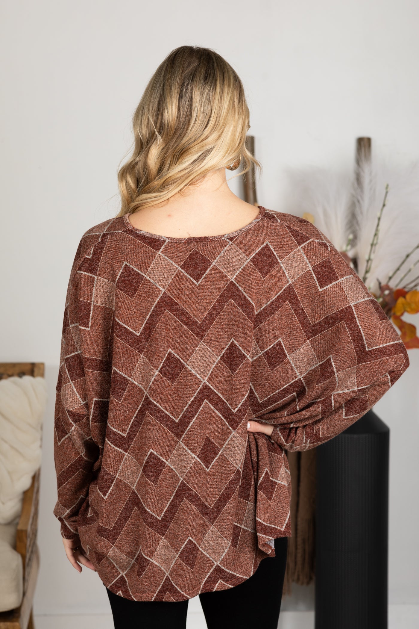 Maroon Multicolor Chevron Print Top