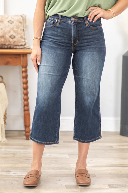 Judy Blue Dark Tummy Control Crop Wide Jeans