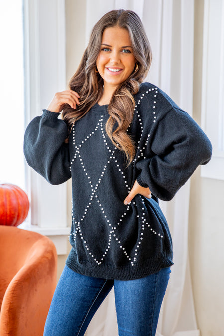 Black Pearl Beaded Sweater