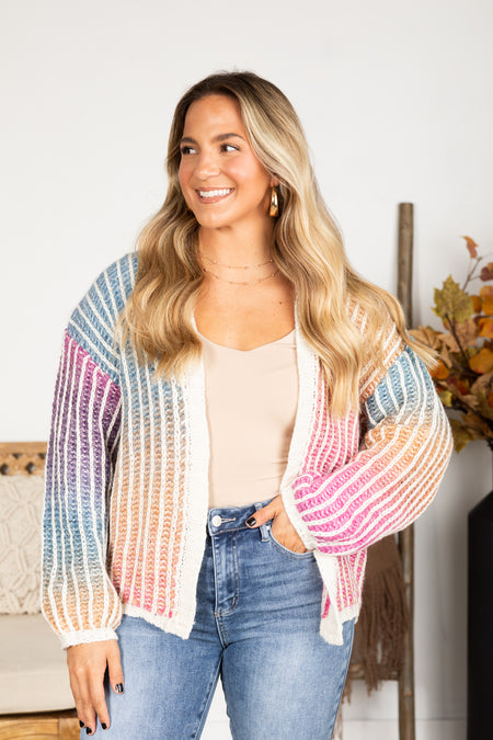 Pink Multicolor Ombre Sweater Cardigan