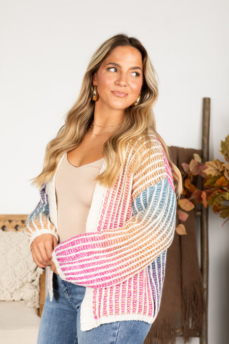 Pink Multicolor Ombre Sweater Cardigan