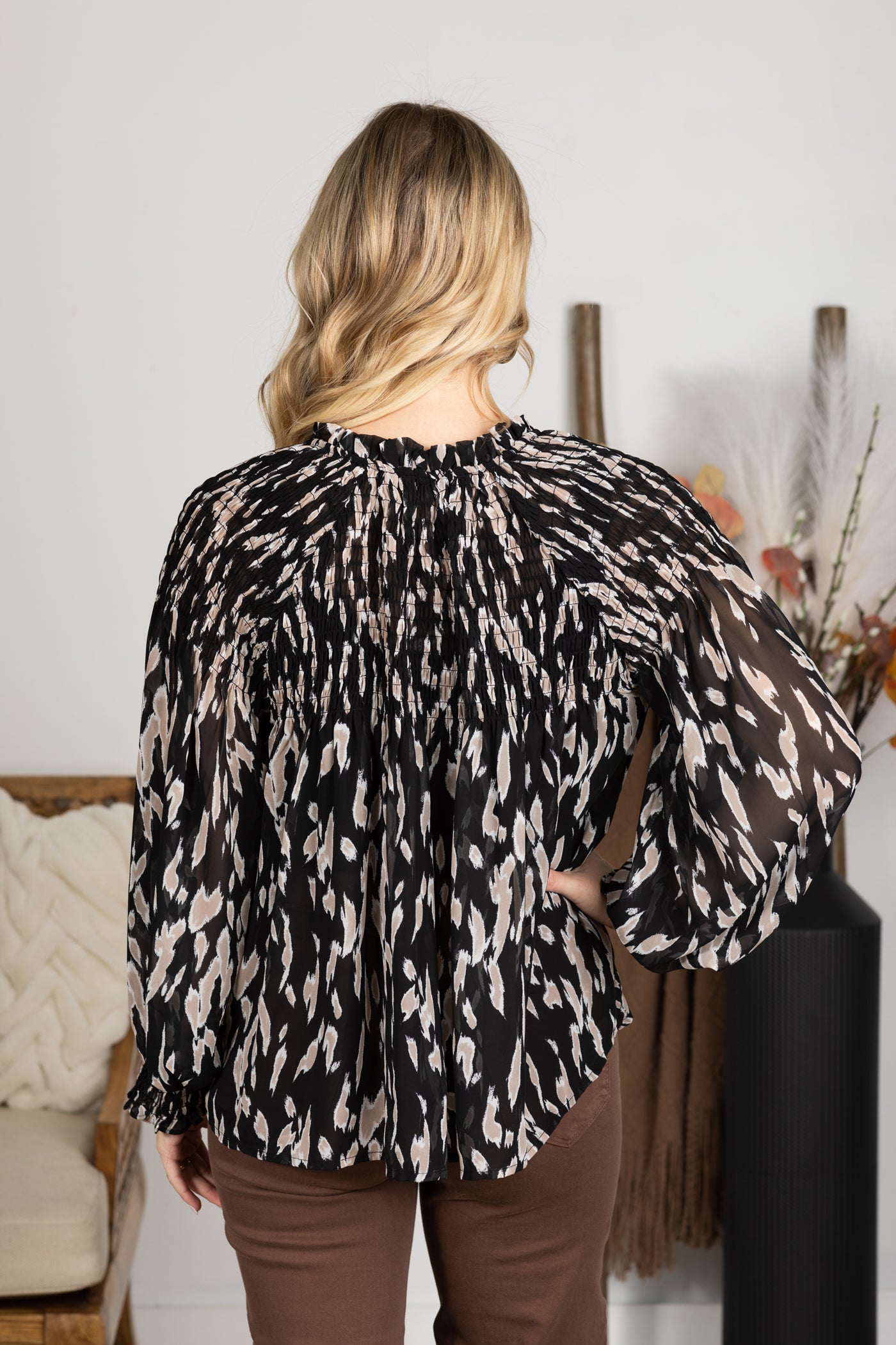 Black and Grey Tonal Animal Print Top