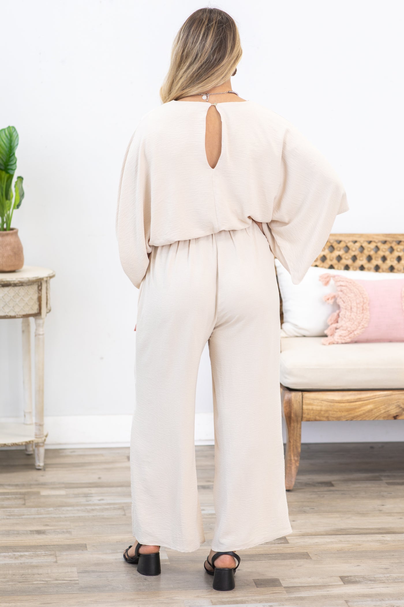 Beige Dolman Sleeve Woven Jumpsuit