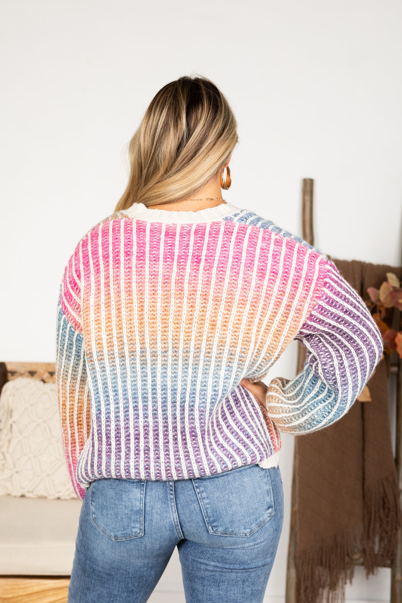 Pink Multicolor Ombre Sweater Cardigan