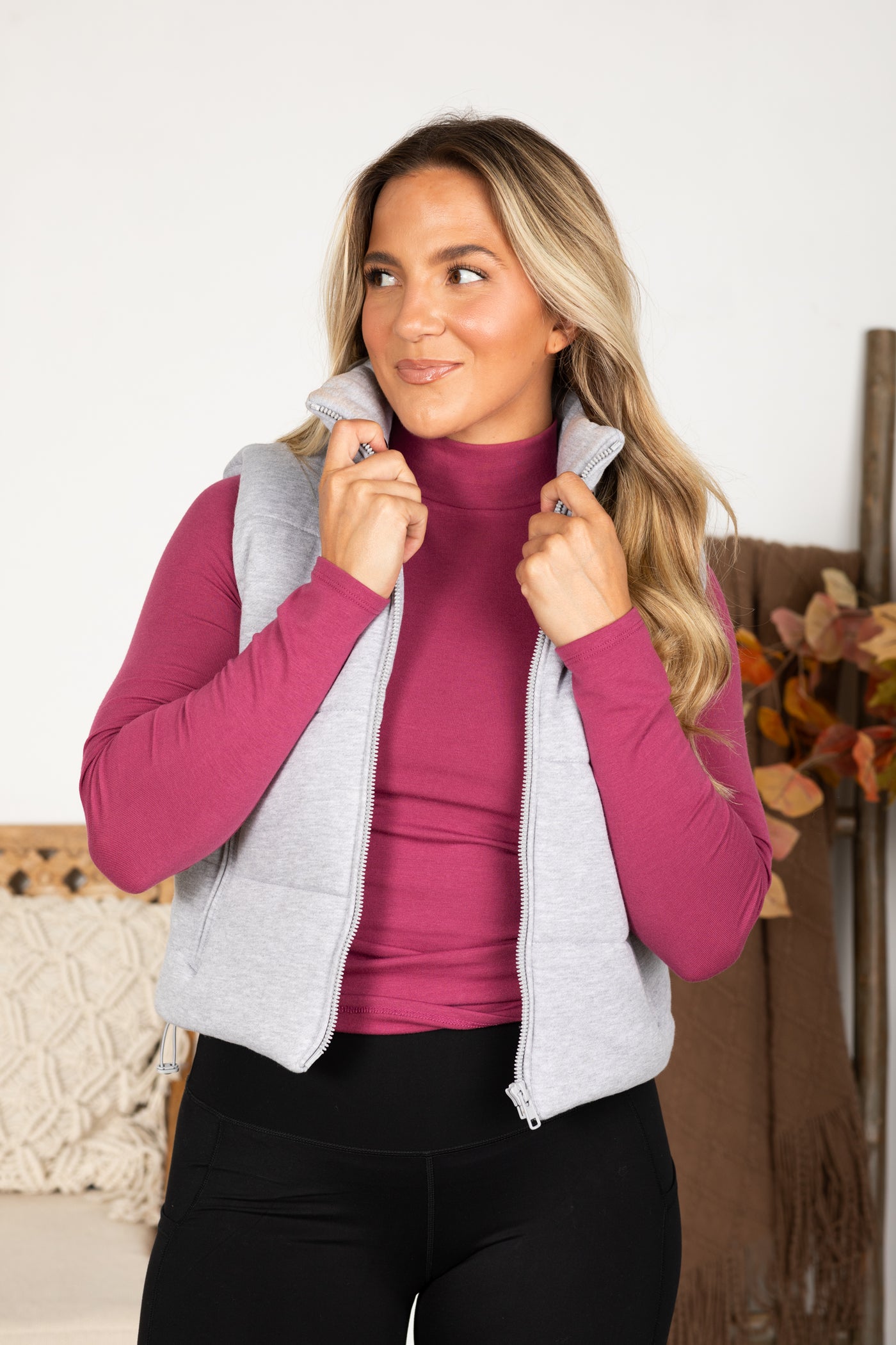 Heather Grey High Neck Puffer Vest