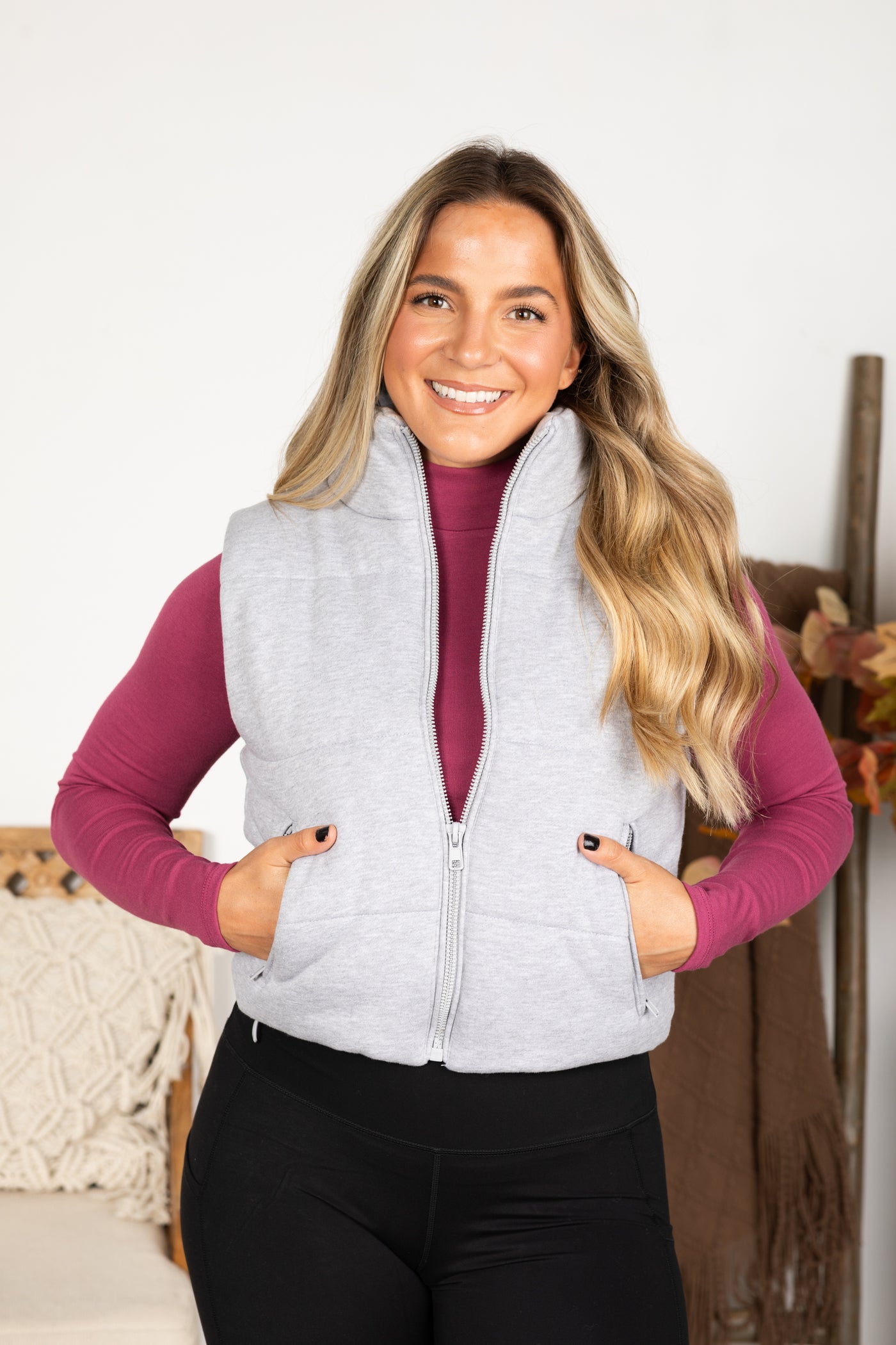 Heather Grey High Neck Puffer Vest