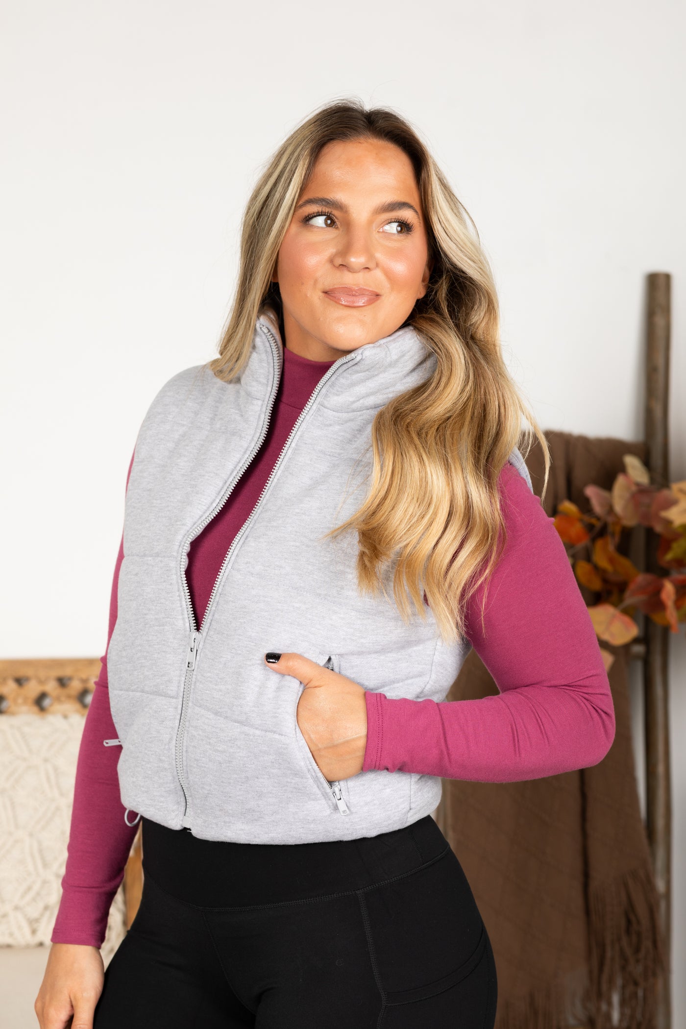 Heather Grey High Neck Puffer Vest