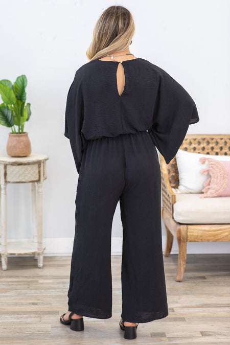 Black Solid Dolman Sleeve Woven Jumpsuit