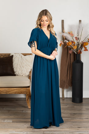 Dark Teal V-Neck Maxi Dress With Pockets