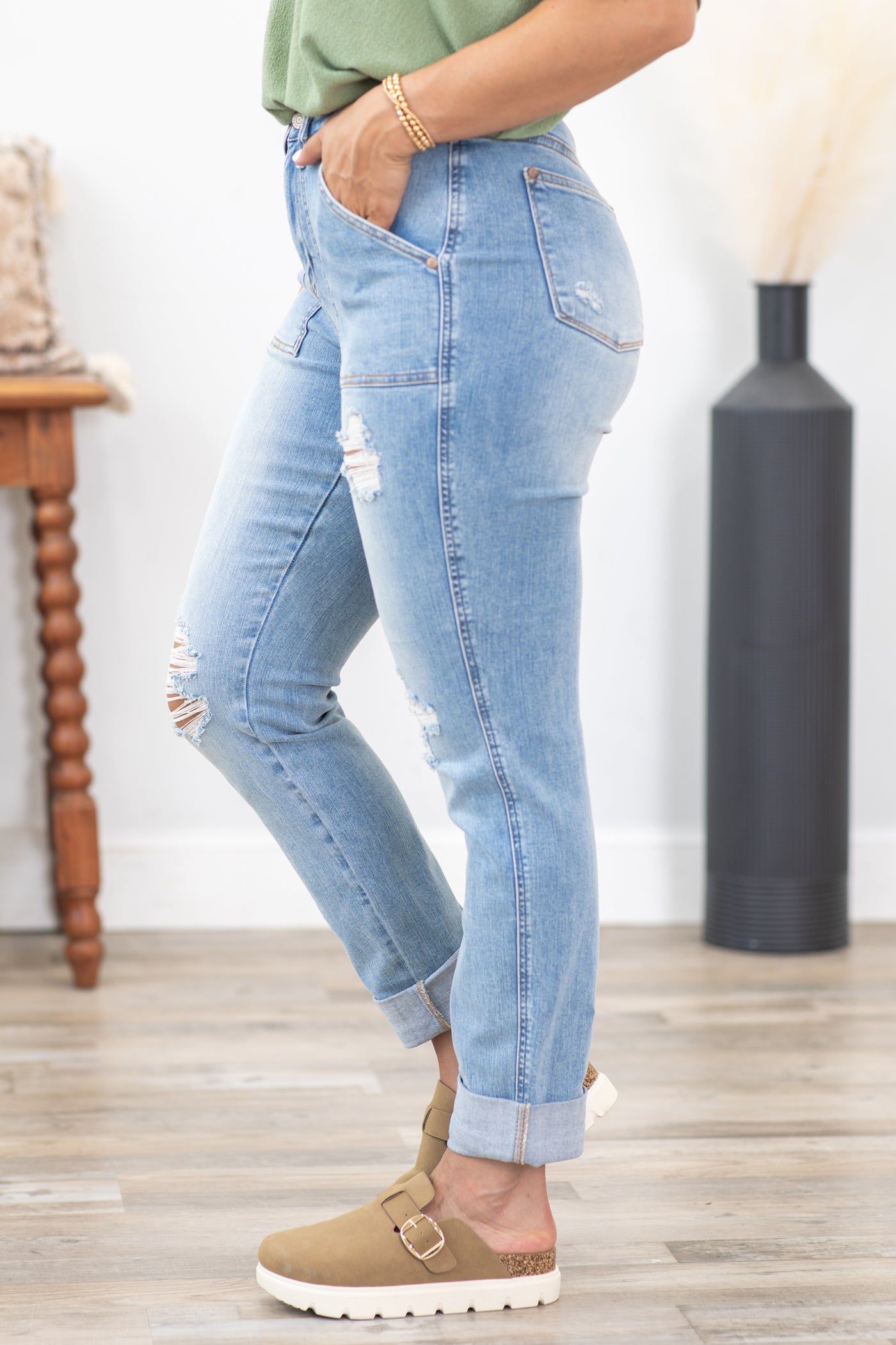 Judy Blue Patch Pocket Distress Boyfriend Jeans