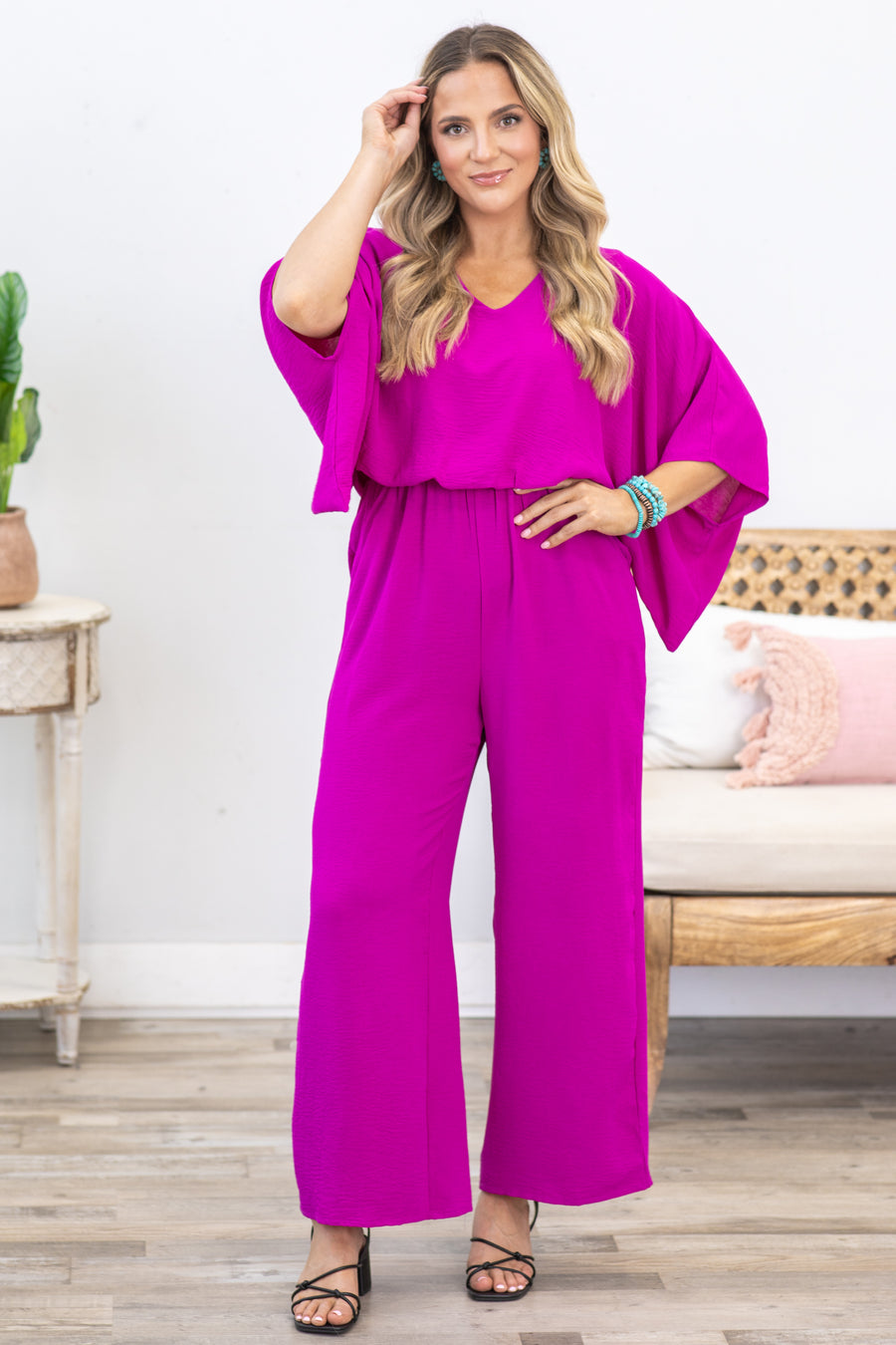 Magenta Dolman Sleeve Woven Jumpsuit