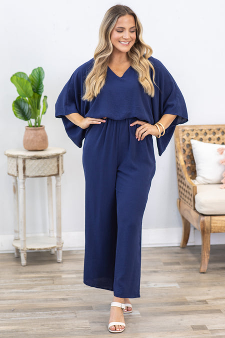 Navy Dolman Sleeve Woven Jumpsuit