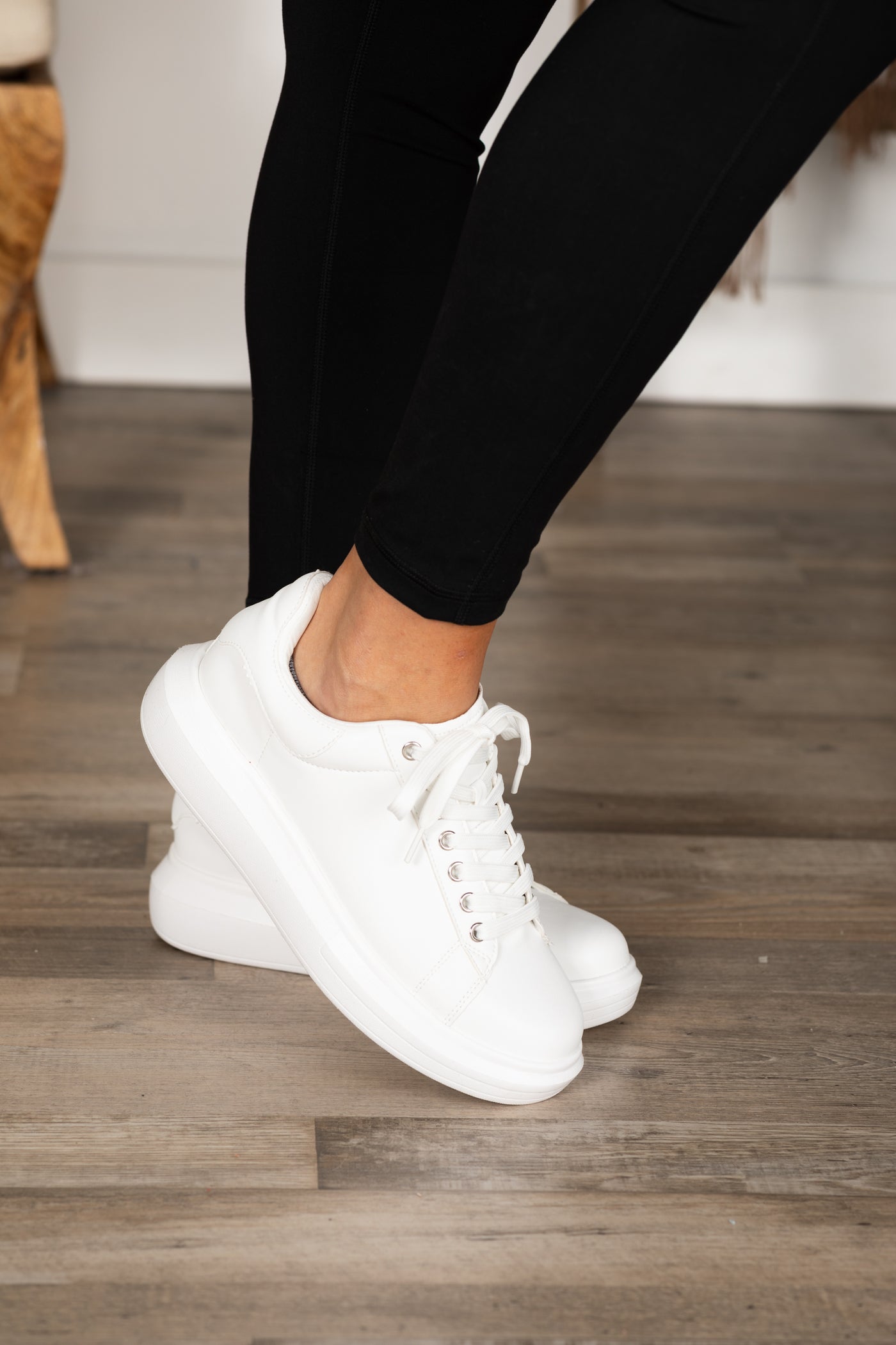 White Platform Low Top Lace Up Sneakers