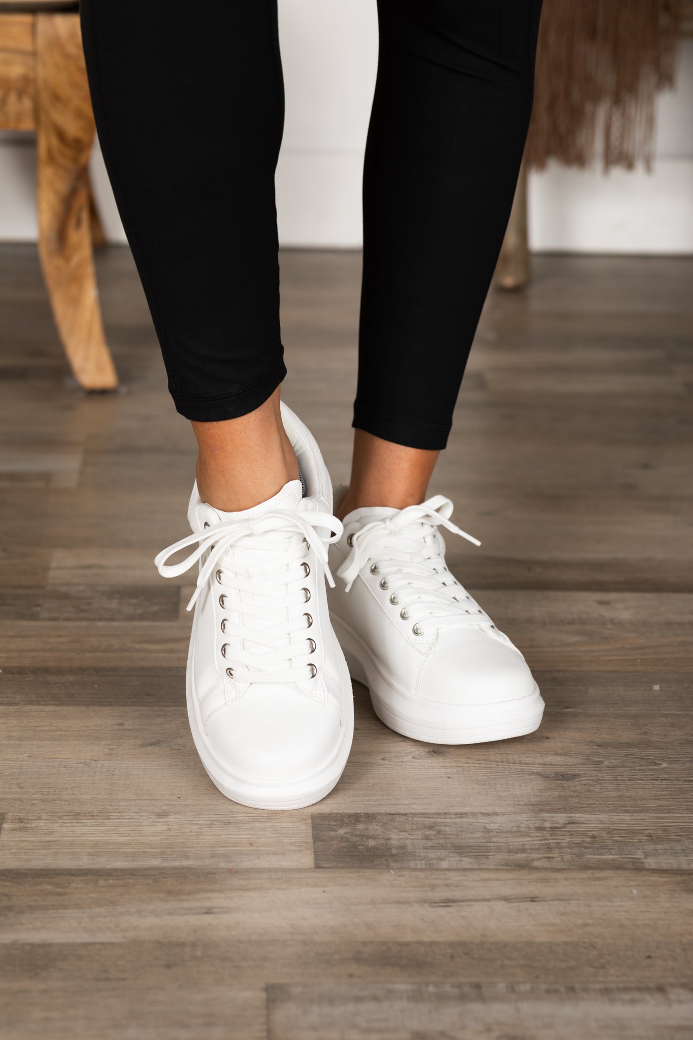 White Platform Low Top Lace Up Sneakers