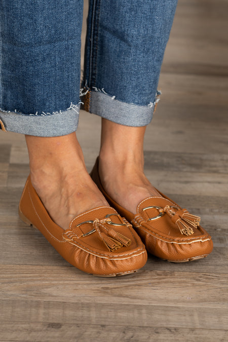 Tan Tassel Slip On Loafers