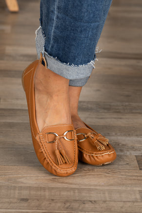 Tan Tassel Slip On Loafers