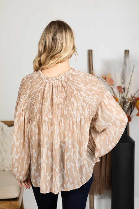 Tan and White Tonal Animal Print Top