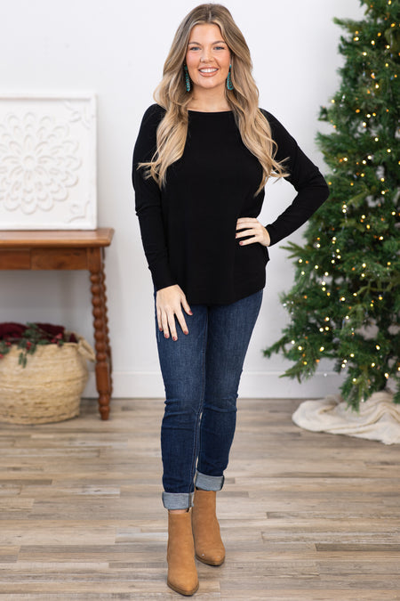 Black Raglan Sleeve Lightweight Sweater