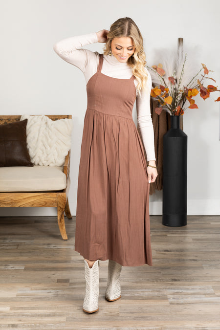 Dark Taupe Smocked Back Maxi Dress