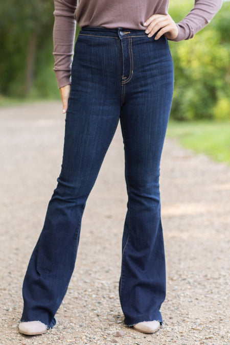 Cello Dark Wash High Rise Flare Jeans - Filly Flair