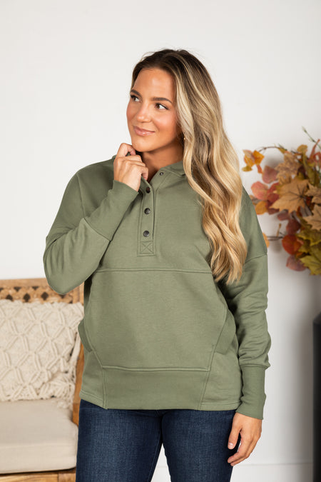 Half Button Fleece Hooded Pullover