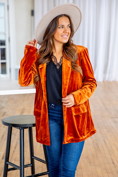 Burnt Orange Velvet Blazer