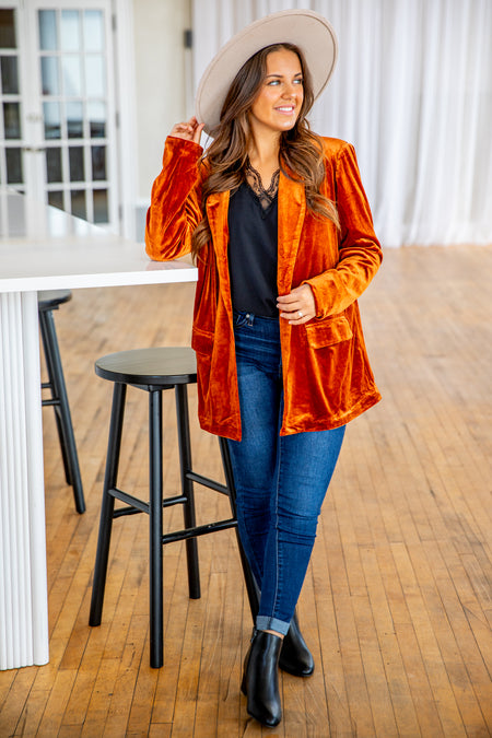 Burnt Orange Velvet Blazer