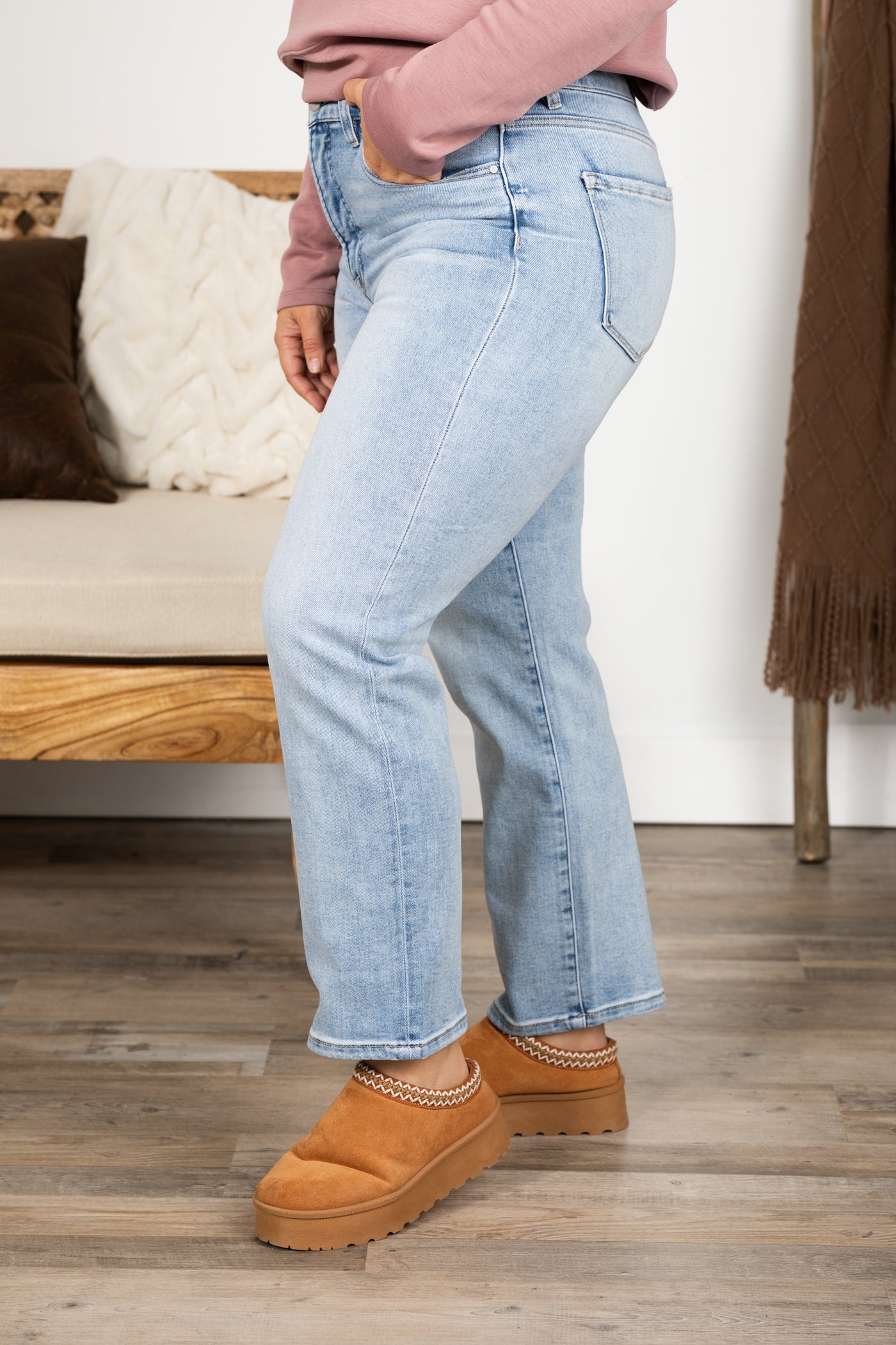 Risen Tummy Control Light Wash Crop Jeans