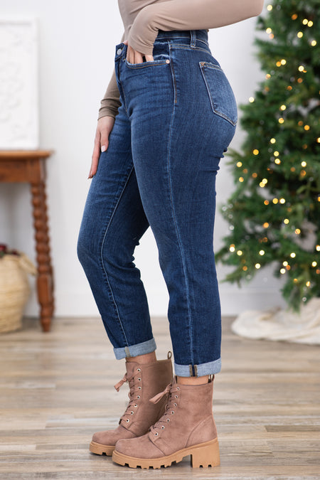 Judy Blue Mid Rise Cuffed Boyfriend Fit Jeans