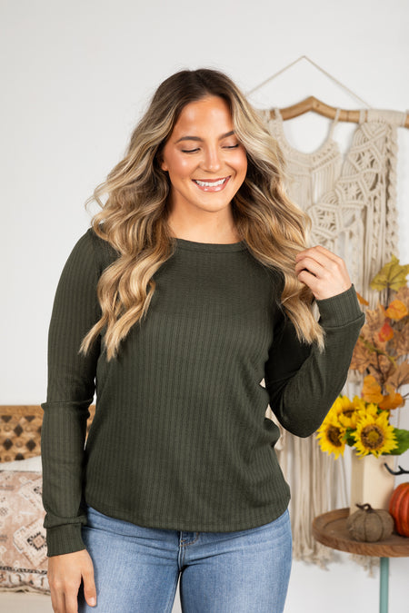 Crewneck Long Sleeve Pointelle Knit Top