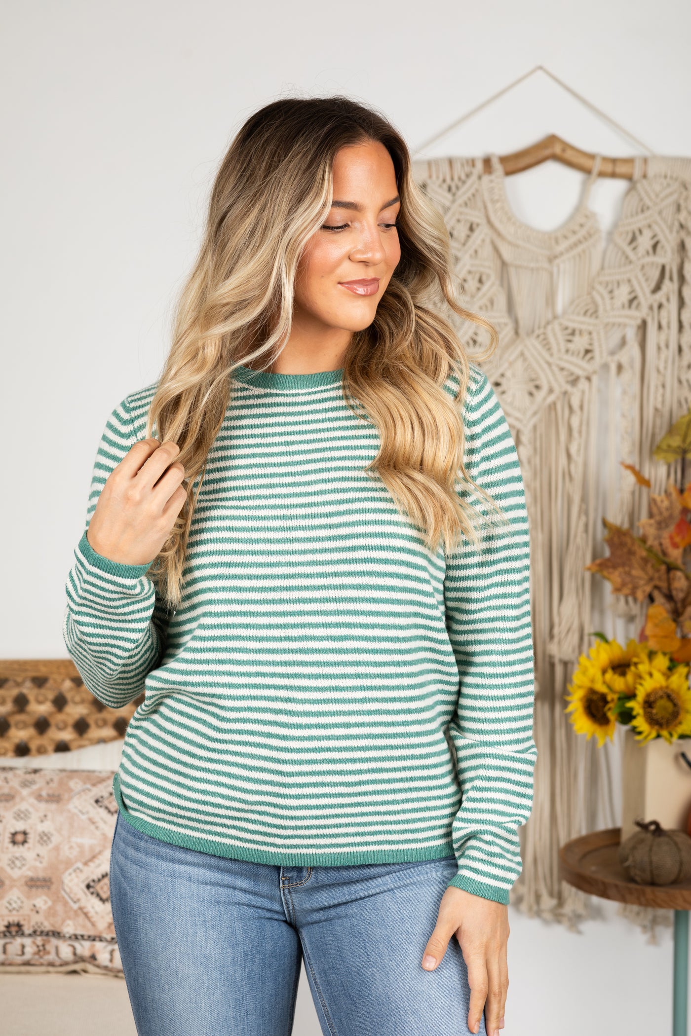 Striped Crewneck Pullover Sweater Knit Top