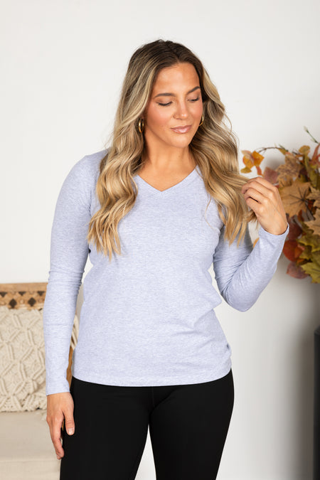 Cotton V-Neck Long Sleeve Knit Top