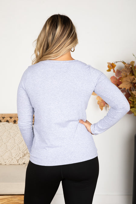 Cotton V-Neck Long Sleeve Knit Top