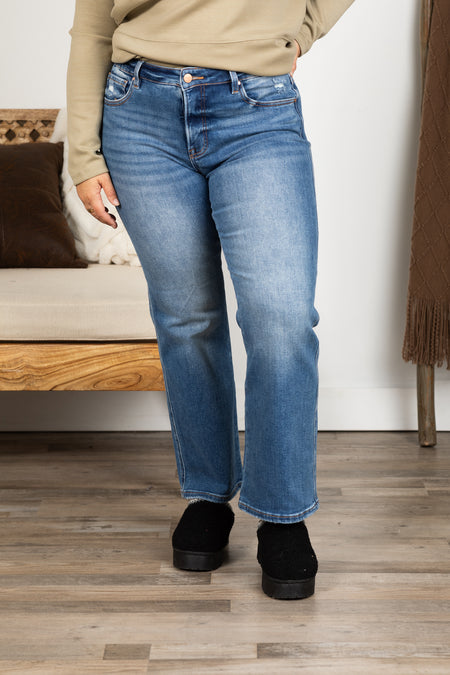 Risen Dark Tummy Control Ankle Straight Jeans