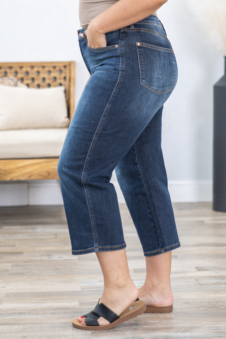 Judy Blue Dark Tummy Control Crop Wide Jeans